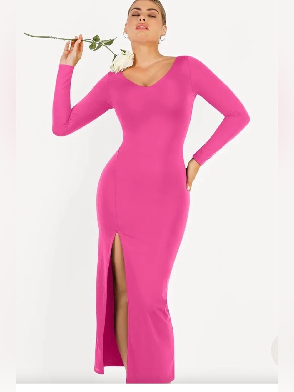 Popilush Hot Pink Long Sleeve Shapewear Maxi Dress Size M NWT